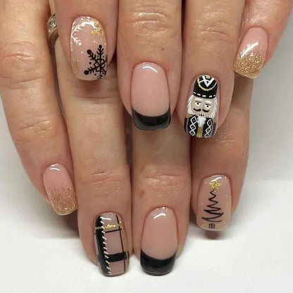 24Pcs Short Oval Press-On Nails - Cute Gingerbread & Candy Cane Christmas Designs, Perfect for Holiday Parties for Women&Girls