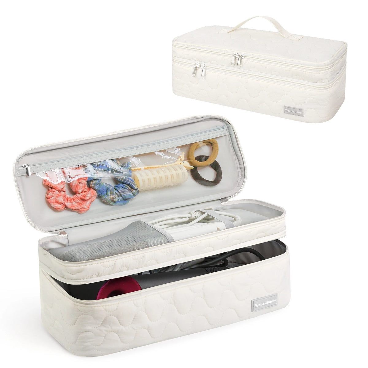 Hair Dryer Case Portable Hairdressing Tools Storage Bag Double Layer Travel Curling Iron Clip Brush Organizer Box, Carrying Cas