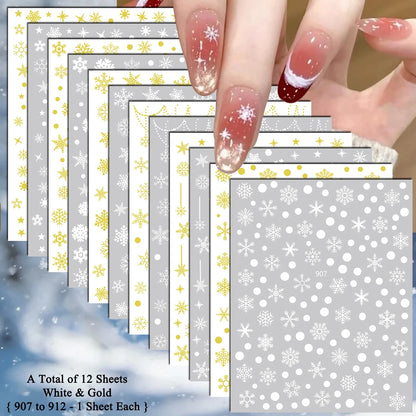 4 to 24 Sheets Xmas Snowflake Gold Silver Blue Holographic Self-Adhesive Winter Christmas Decor DIY Manicure Nail Art Stickers