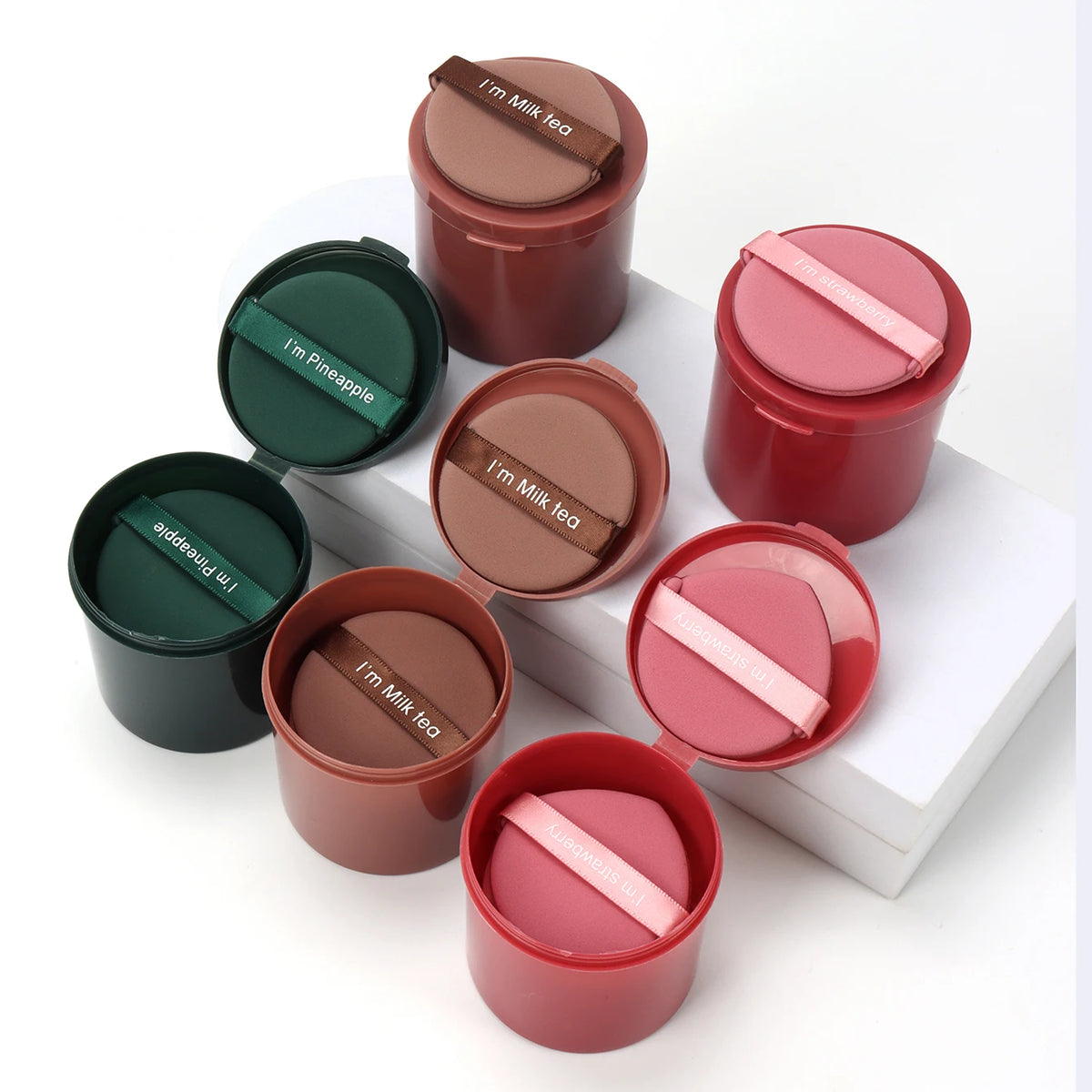 Karsyngirl 7Pcs/Box Strawberry Cosmetic Puff Set Double Side Women Soft Makeup Sponge Beauty Make up Powder Tools