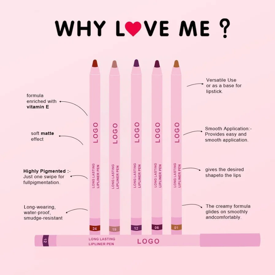 Pink Cream Lipliner Pen Custom Logo Retractable Lipliner Pencil Private Label Long Lasting Matte Waterproof Lip Liner 20pcs