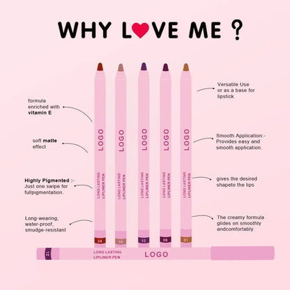 Pink Cream Lipliner Pen Custom Logo Retractable Lipliner Pencil Private Label Long Lasting Matte Waterproof Lip Liner 20pcs