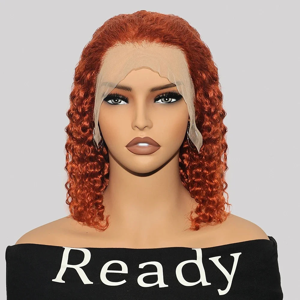 100% Human Hair Ginger Brown Bob Wig 220 Density Transparent Deep Wave 13x4 Lace Frontal Wigs Highlight Curly Short Bob Wig