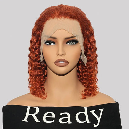 100% Human Hair Ginger Brown Bob Wig 220 Density Transparent Deep Wave 13x4 Lace Frontal Wigs Highlight Curly Short Bob Wig