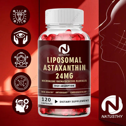 Liposomal Astaxanthin Capsules 24mg for Brain, Heart Vitality, Skin, Joint, Eye, Immune Health