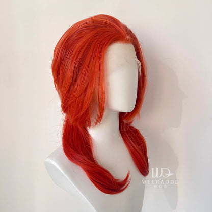Orange Red  13x4 Synthetic Lace Front Wigs for Women Cosplay Shoulder Length Short Curly Synthetic Wigs Layers Ponytails
