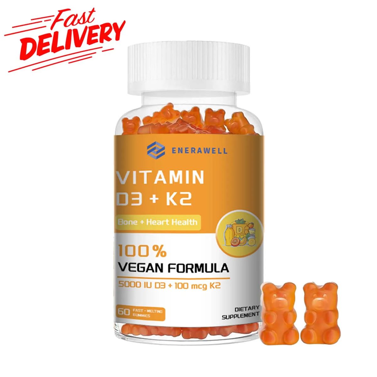 Vitamin D3 5000IU and 100 Mcg Vitamin K2 Gummies for Calcium Absorption, Bone Regeneration, Immune Support