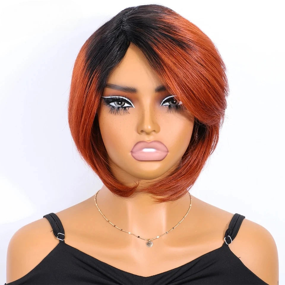 Rebecca Brazilian Short Straight Bob Human Hair Wigs With Bangs Full Machine Made Side Part Bob Human Hair Wigs For Black Women