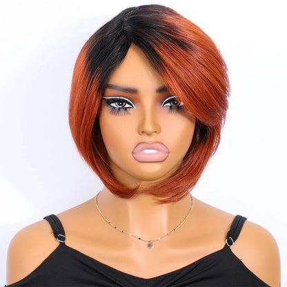 Rebecca Brazilian Short Straight Bob Human Hair Wigs With Bangs Full Machine Made Side Part Bob Human Hair Wigs For Black Women
