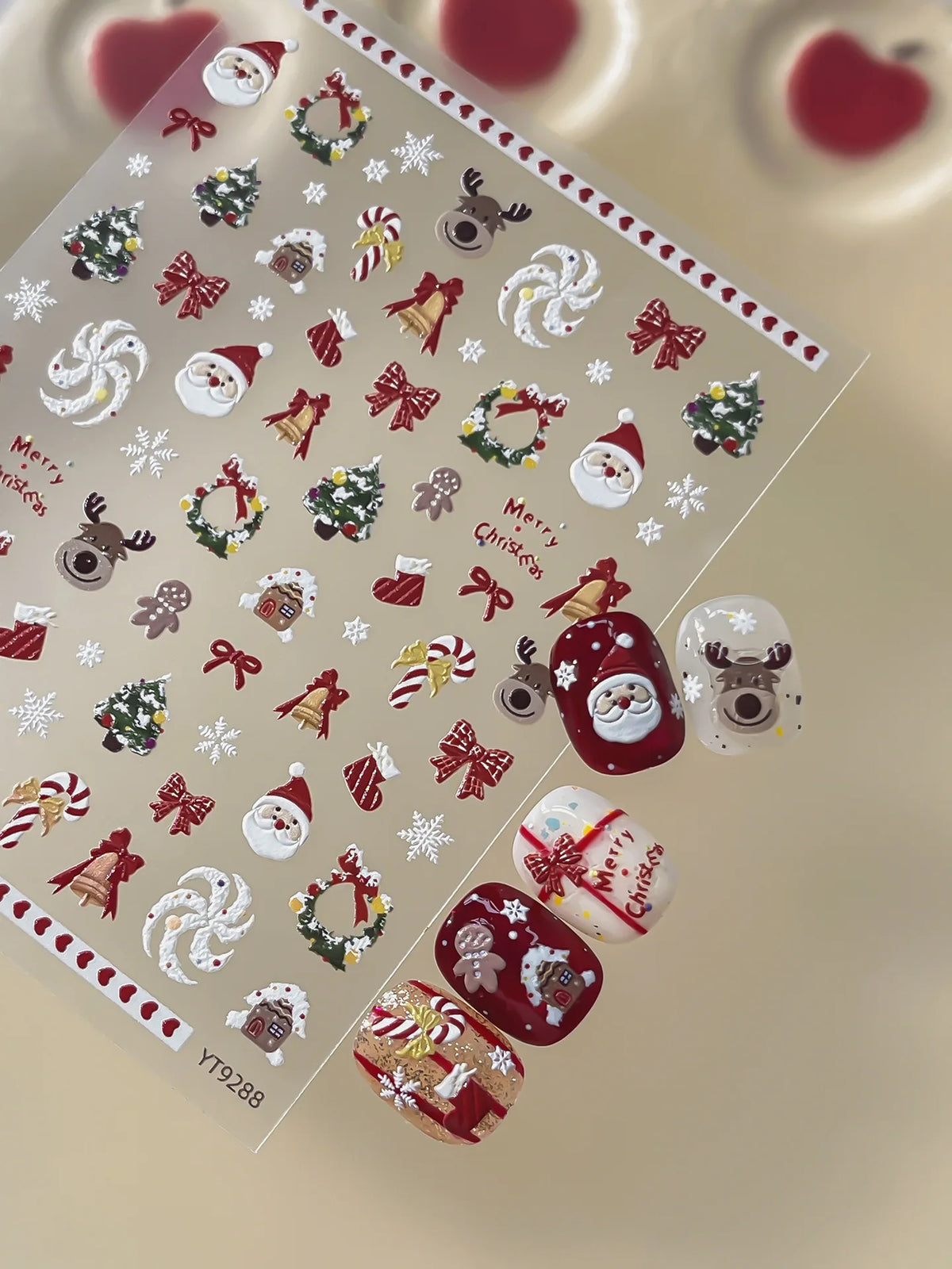 2026 New 5D Embossed Garland/Christmas Tree Nail Stickers White Snowflakes Bow Star Nail Decals Self-Adhesive Xmas Nail Decor