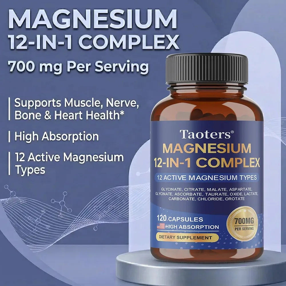 Magnesium Capsules for Adults, with Glycinate Citrate Taurate, Support Bone Density, Sleep Quality and Anxiety Relief