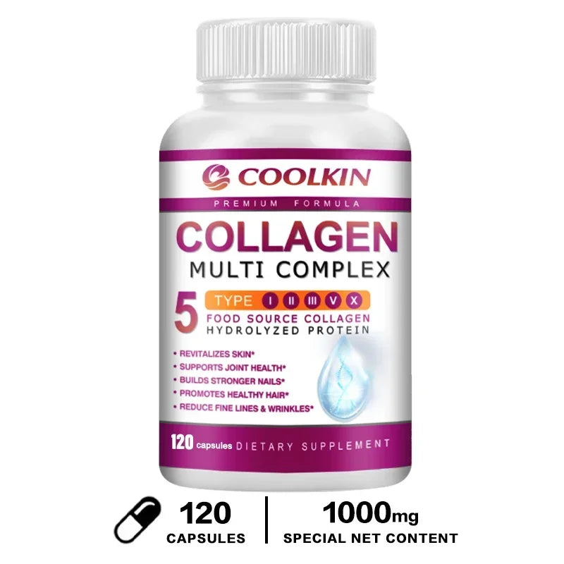 Collagen Multi Complex - Types I, II, III, V, X, Non-GMO, Enhanced Absorption, for Healthy Hair, Bones, Cartilage, Skin & Nails