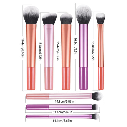 8 PCS Long‑Handle Makeup Brush Set, Multi‑Color Ultra‑Soft Brushes, Powder Blush Eyeshadow Brushes for Beginners