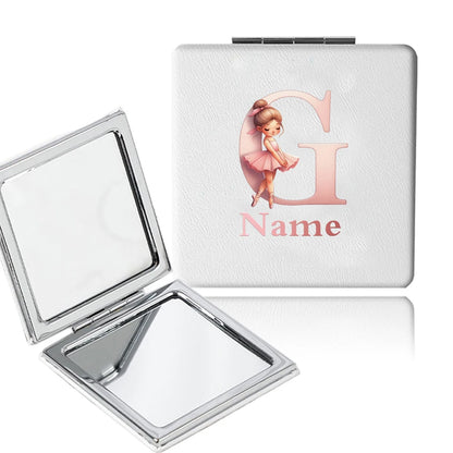 Customized Name PU Handheld Makeup Mirror Cover Dressing Double-Sided Portable Foldable Pocket Cosmetic Mirror