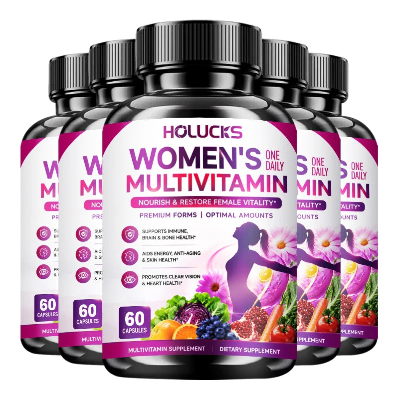 Women's Multivitamin Capsules, with Vitamin A C D3 E B- Calcium Zinc Collagen CoQ10, Support Energy, Bone, Anti-Aging & Vitality