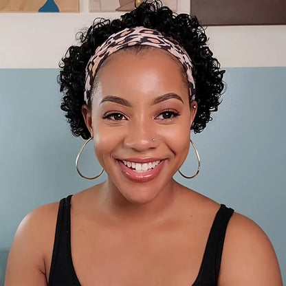Water Wave Short Curly Pixie Cut Headband Wig for Women Remy Brazilian Human Hair Full Machine Made wig
