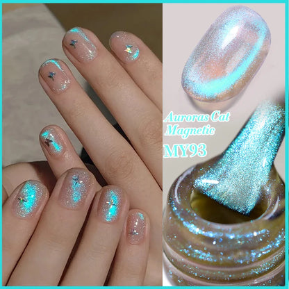 BORN PRETTY 10ml Rainbow Glass Cat Magnetic Nail Gel Polish Sparkling Double Light Reflective Glitter Colorful Laser Varnish