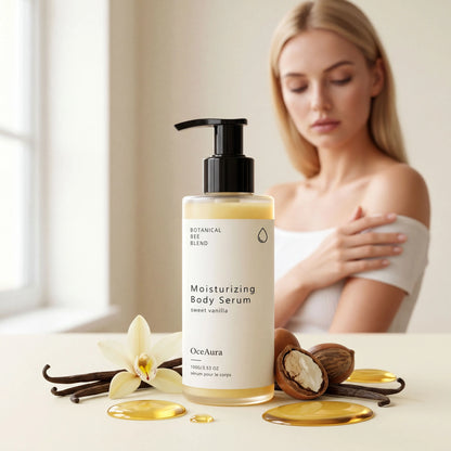 OceAura Botanical Bee Blend Sweet Vanilla Moisturizing Body Serum Long Lasting Hydrating Non Sticky Smooth Dry Skin Nourishing