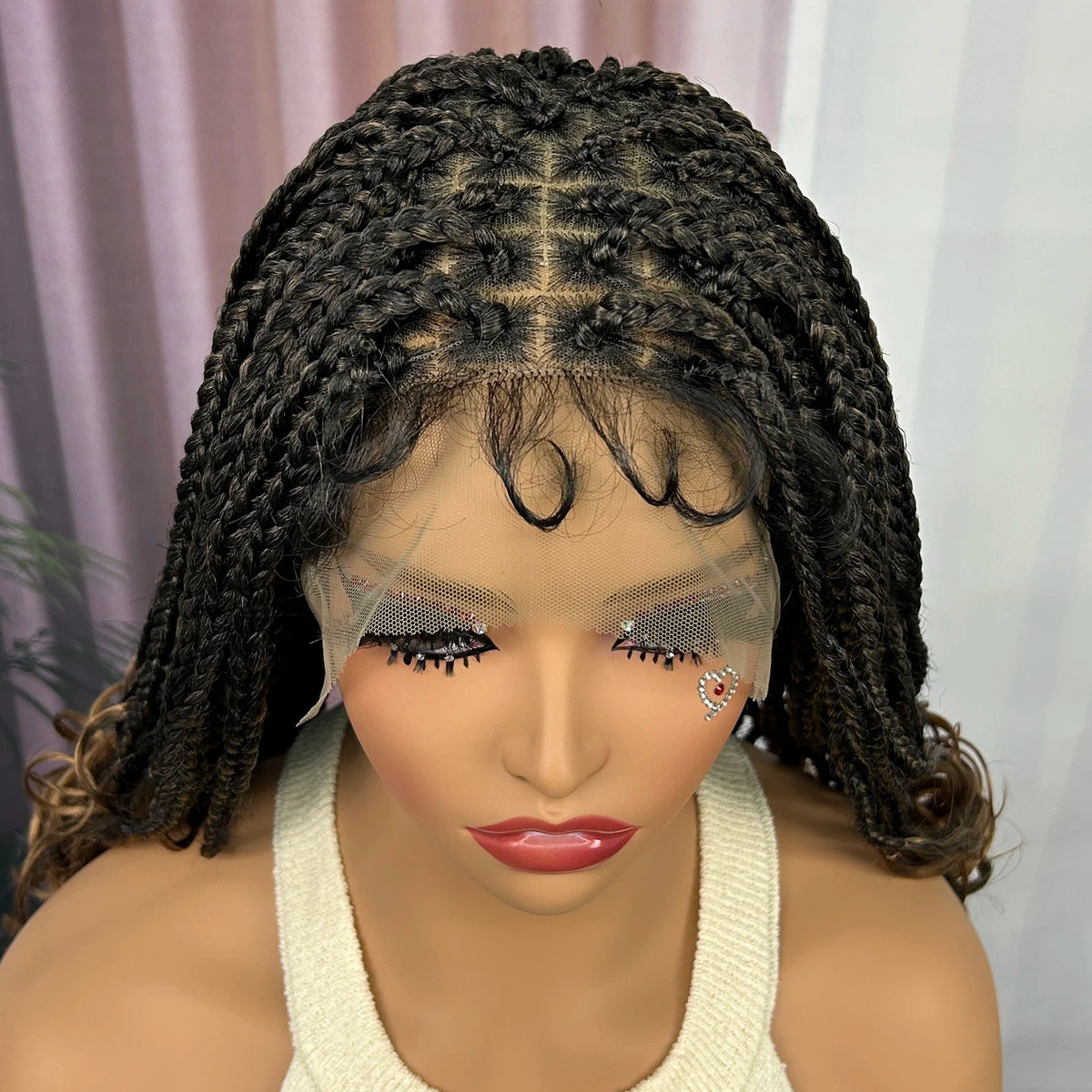Knotless Box Braided Wig with Wavy Ends Synthetic Lace Frontal 1B-30 Dark Ombre Braided Lace Wig with Baby Hair for Black Women