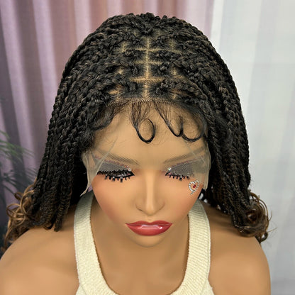 Knotless Box Braided Wig with Wavy Ends Synthetic Lace Frontal 1B-30 Dark Ombre Braided Lace Wig with Baby Hair for Black Women