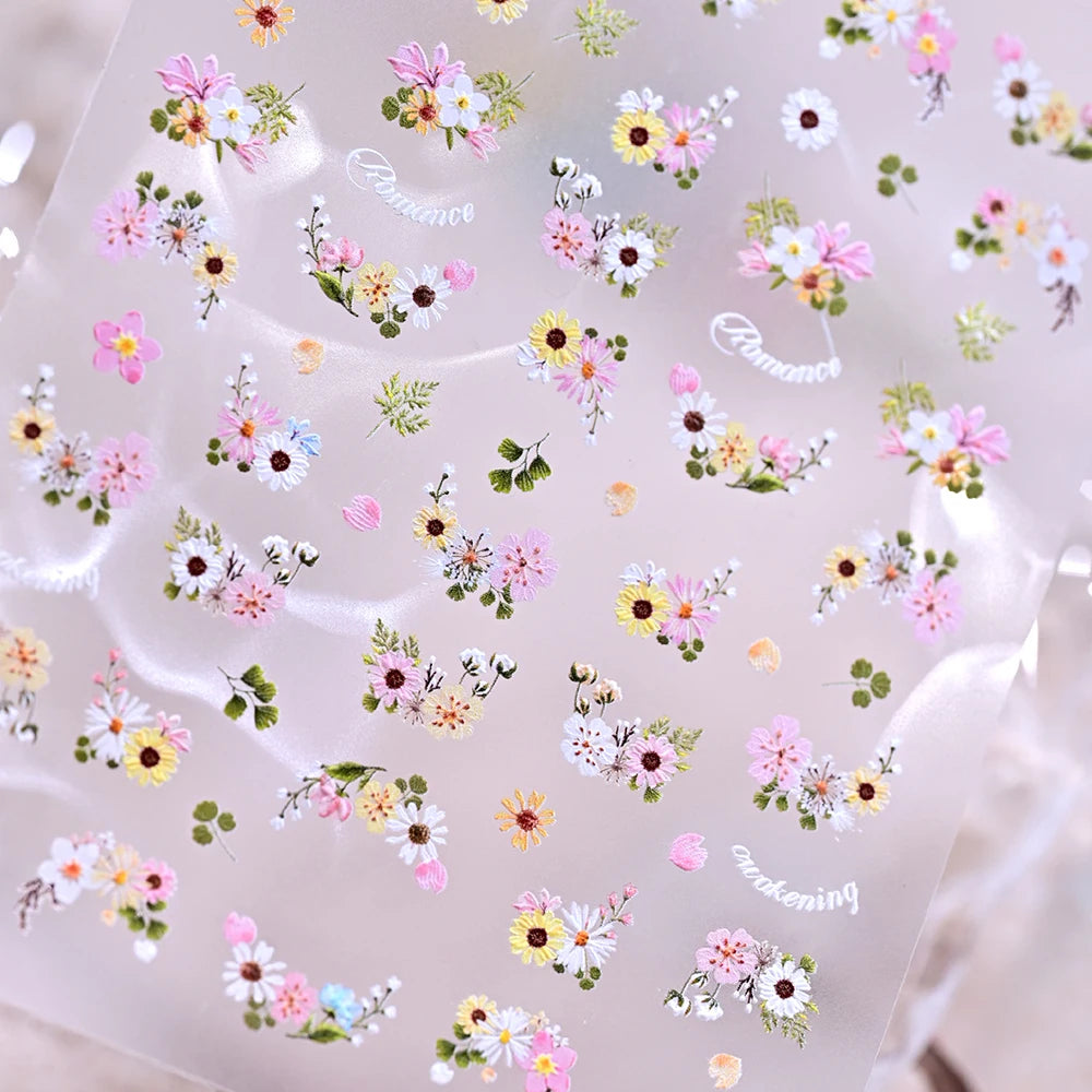1 Sheet 5D Embossed Sunflower Nails Sticker Cute Spring Summer Floral Nail Decals Self-Adhesive Sunflower Nail Supplies DIY SW2$