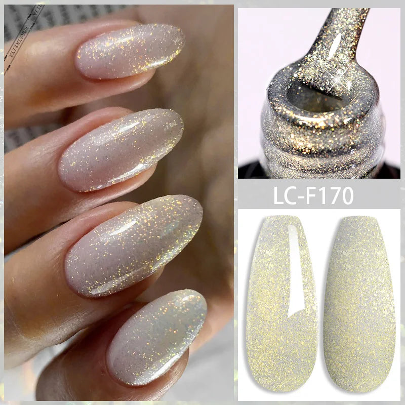 LILYCUTE 7ML Champagne Gold Reflective Glitter Gel Nail Polish Superflash Colorful Sparkling Effect For Manicure Nail Art UV Gel