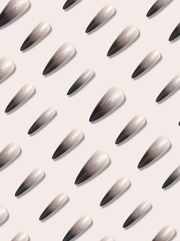 24 piece long pointed black gradient pattern glossy fake nail set enhances your Halloween style