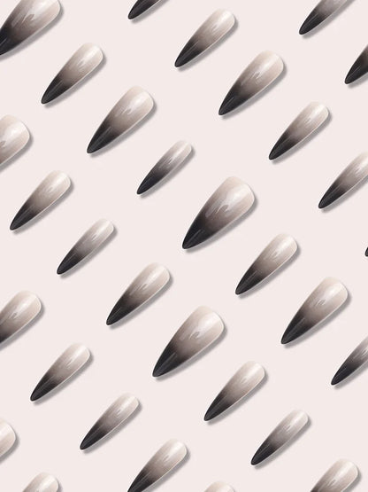 24 piece long pointed black gradient pattern glossy fake nail set enhances your Halloween style