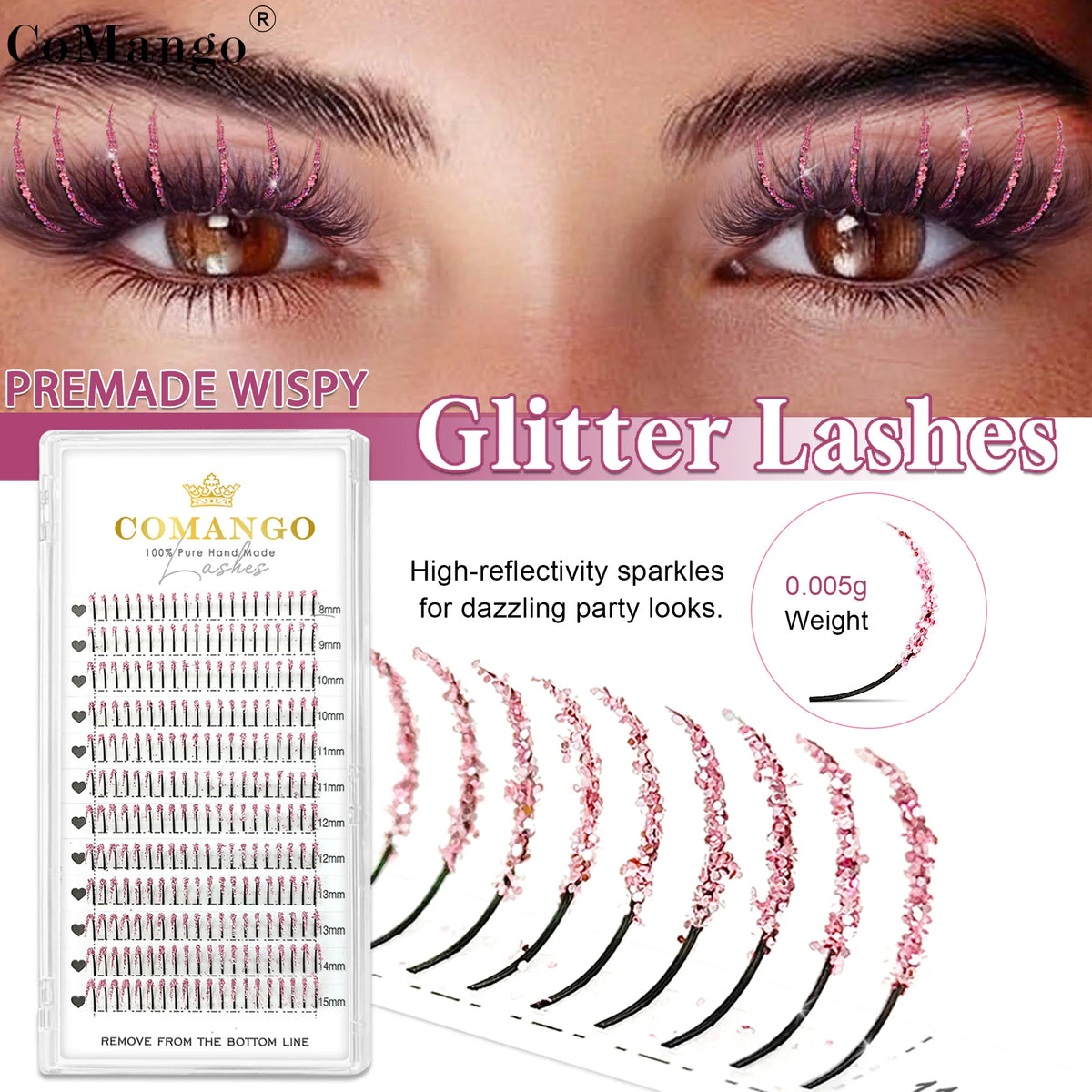 CoMango Shinning Colored Glitter Spikes Eyelash Extension Sliver Purple Blue Pink For Christmas Cosplay Party Makeup