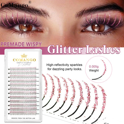 CoMango Shinning Colored Glitter Spikes Eyelash Extension Sliver Purple Blue Pink For Christmas Cosplay Party Makeup