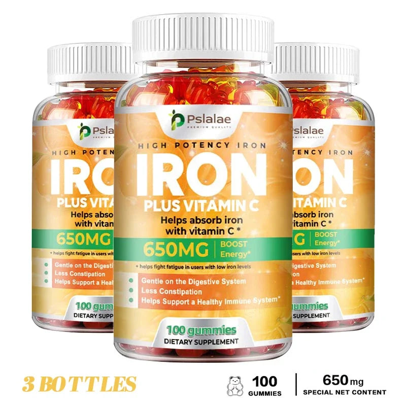 Iron Gummies 650 Mg - Supports Red Blood Cell Production, Promotes Absorption, Relieves Fatigue, Improves Energy, Gluten-free