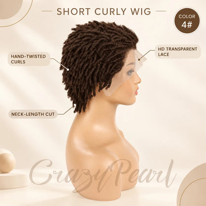 Short Pixie Cut Dreadlocks Wigs Chocolate Brown Afro Twists Dreadlocks Lace Frontal Wig Faux Locs Braided Hair Replacement Wigs