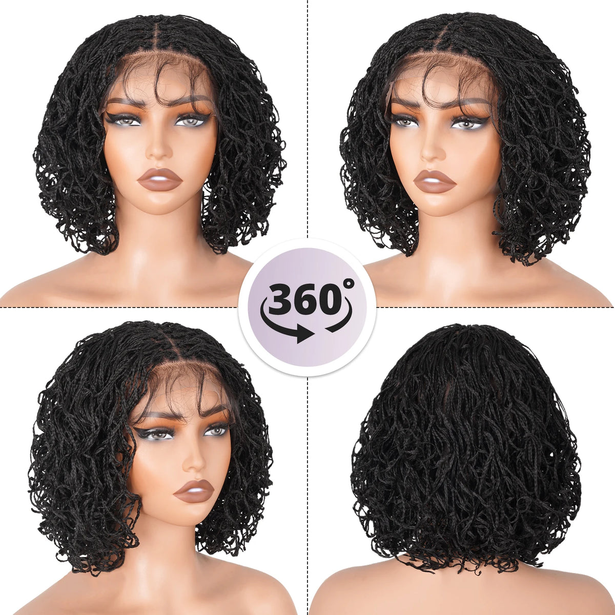 Double Full Lace Twist Box Braided Wigs for Black Women Short Curly Braided Bob Wig Synthetic Lace Front Wigs with Baby Hair