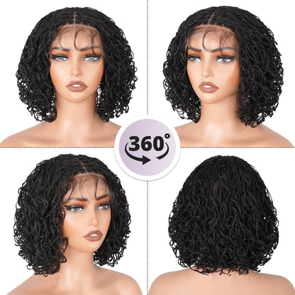 Double Full Lace Twist Box Braided Wigs for Black Women Short Curly Braided Bob Wig Synthetic Lace Front Wigs with Baby Hair