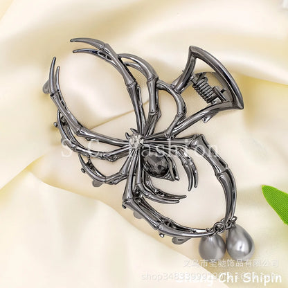 1Pcs Halloween Black Spider Hair Claw Clips with Pearl Charm Design,Metal Gothic Punk Hair Clips Strong Hold Hair Accessories