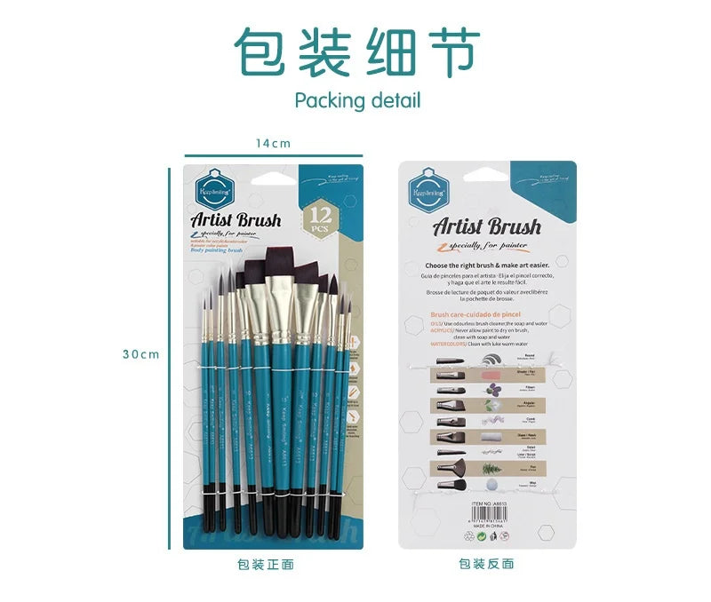 12pcs Face Paint Brushes Artist Acrylic Paint Brush Set for Face Body Shoe Painting, Ideal for Chrismas Halloween Cosplay Party