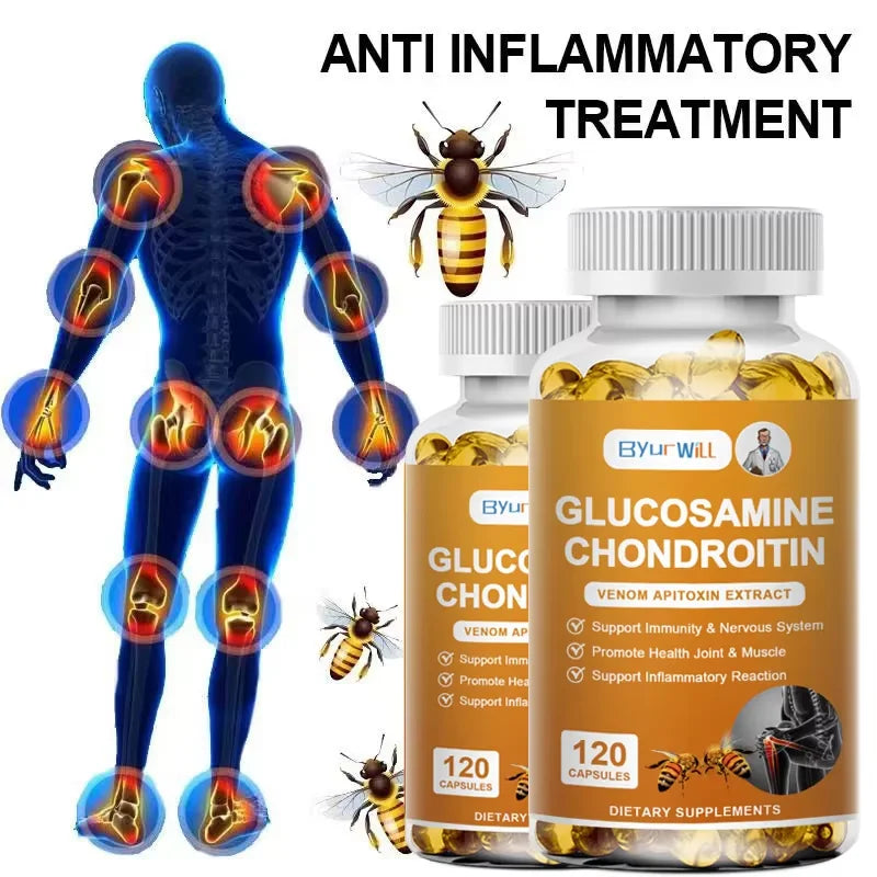 Bee Venom Glucosamine Chondroitin MSM Capsules - Joint Health Supplement for Mobility, Flexibility and Joint Pain Relief