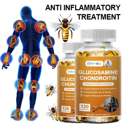 Bee Venom Glucosamine Chondroitin MSM Capsules - Joint Health Supplement for Mobility, Flexibility and Joint Pain Relief