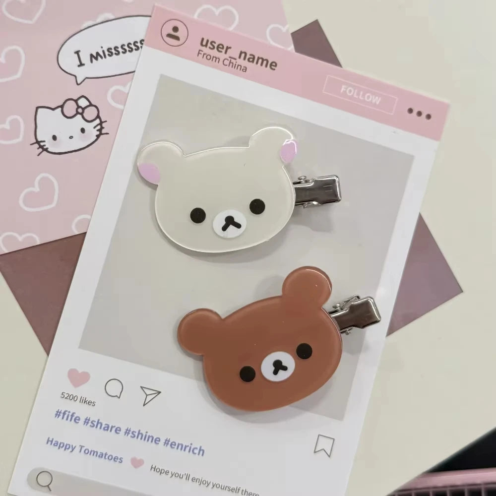 Rilakkuma Korilakkuma Hair Clips Anime Bear Head Cute Hair Pins and Clips Headwear Kawaii Hair Accessories for Women Girls