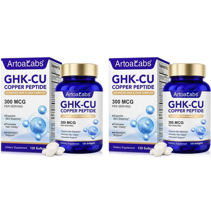 Liposomal GHK-Cu Copper Peptide 300mcg – Skin & Hair Anti-Aging Softgels with Biotin, Phytoceramides, Hyaluronic Acid 120 Count