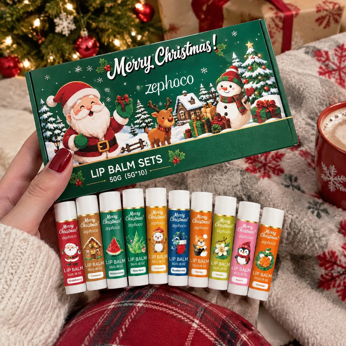 Christmas Lip Balm Gift Set 10 Pack Multi Flavor Lip Care Nourishing Moisturizing Balm Holiday Gifts for Women Friends Family
