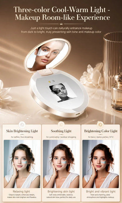 TJMIR UV Smart Sunscreen Mirror Portable LED Makeup Mirror with UV Detection & Sunscreen Testing
