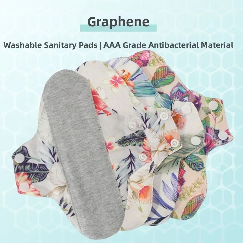 5Pcs Graphene Reusable Sanitary Pads 23CM Fast Absorbent Washable Sanitary Napkins Anti-Slip Leak Proof Nursing Pad for Women