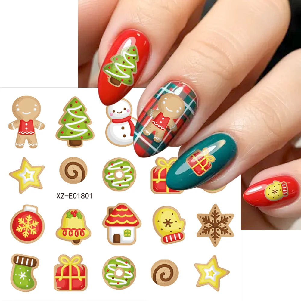 30pcs Cartoon Christmas Mini Nail Stickers Set Snowman, Snowflake, Penguin, Candy Adhesive Nail Decals Winter Manicure Sliders
