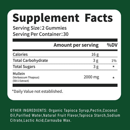 Mullein Gummies 2000mg - Supports Clear Lungs & Respiratory Health, Natural Detoxification, Enhanced Immune Function