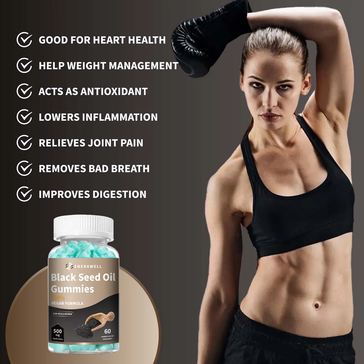 Black Seed Oil 500mg Per Serving - Premium Nigella Sativa Blackseed Gummies for Skin & Immune Support, Non GMO