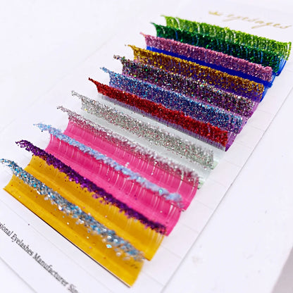 Glitter Color False Eyelash Extension Glitter Individual Fairy Lashes Russian Volume Premade Fan Christmas Halloween Color Lash