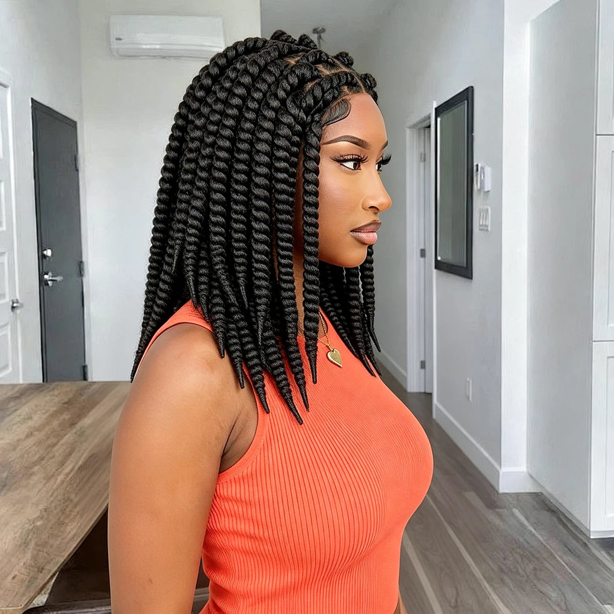 16 Inches Short Synthetic Full Lace Twist Braided Wigs Natural Knotless Box Braiding Wig for Black Women