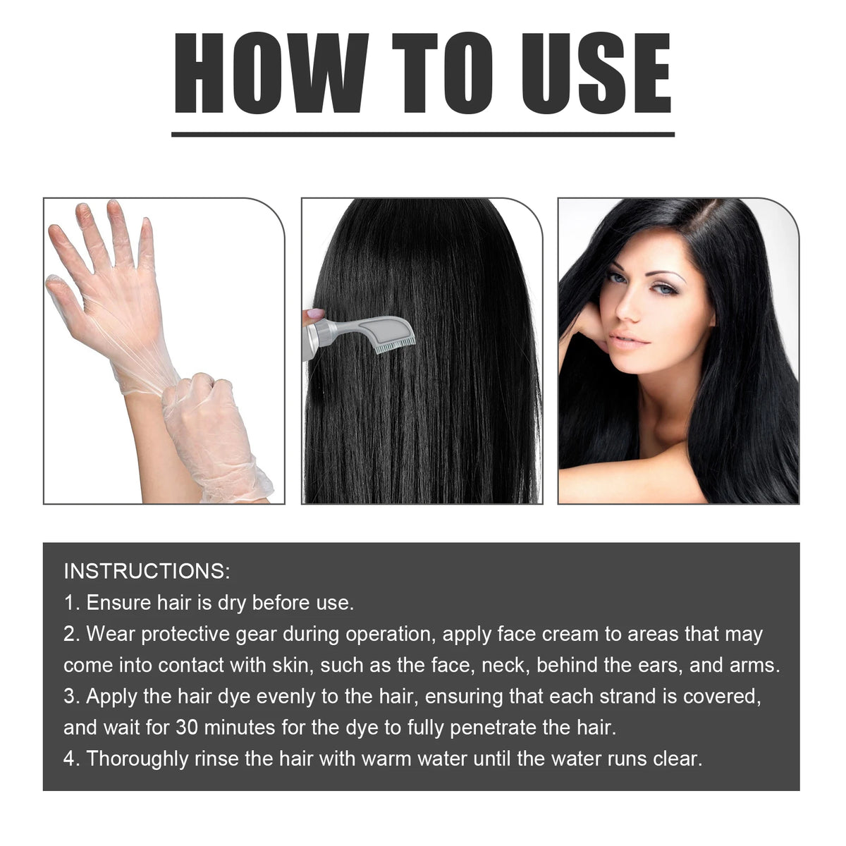 Fruit and Vegetable Hair Cream, Naturally Gentle, Long-Lasting, Does Not Damage Scalp or Hair, Easy to Color, Black Hair Cr
