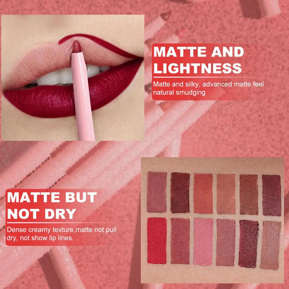 6Pcs Velvet Matte Lip Liner Pencil Set High Pigment Smooth Silky Texture Easy to Color & Define Lip Contours Daily Lip Makeup